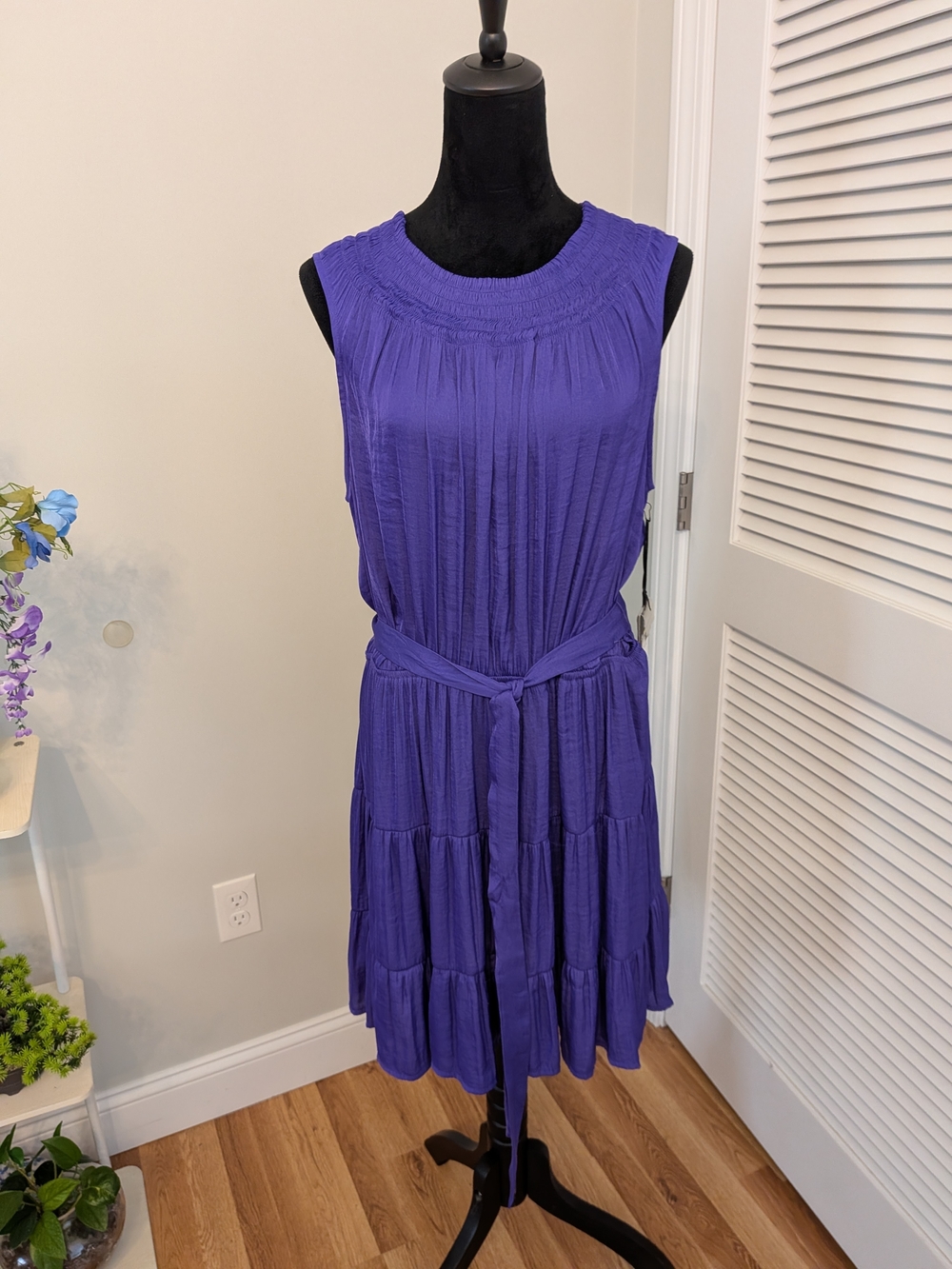 Purple Sleeveless Tiered Tie-Waist Dress Size XXL